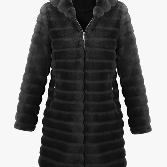 RISISSIDA Women Long Faux Fur Hooded Coat LARGE - Picture 2 of 10
